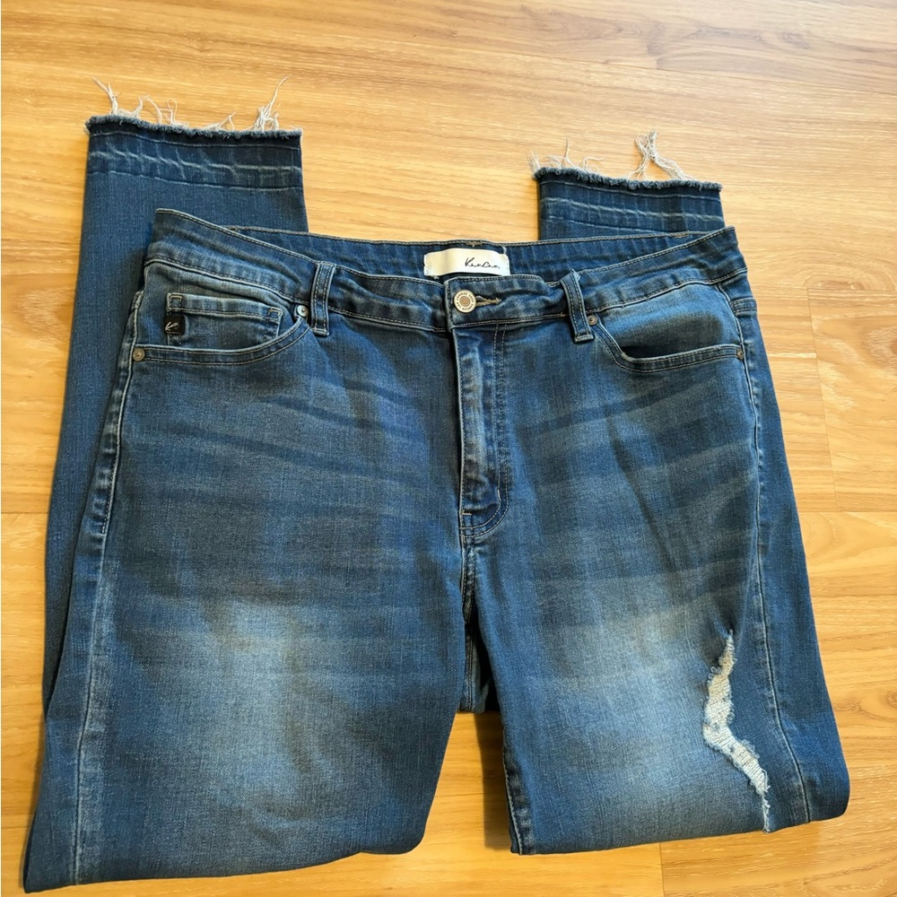 Kancan Light Wash High Rise Distressed Skinny Jeans Raw Hem Stretch Size 1X